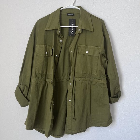 NWT Jacket lightweight Olive Green Belted Utility size 8 - Picture 1 of 8